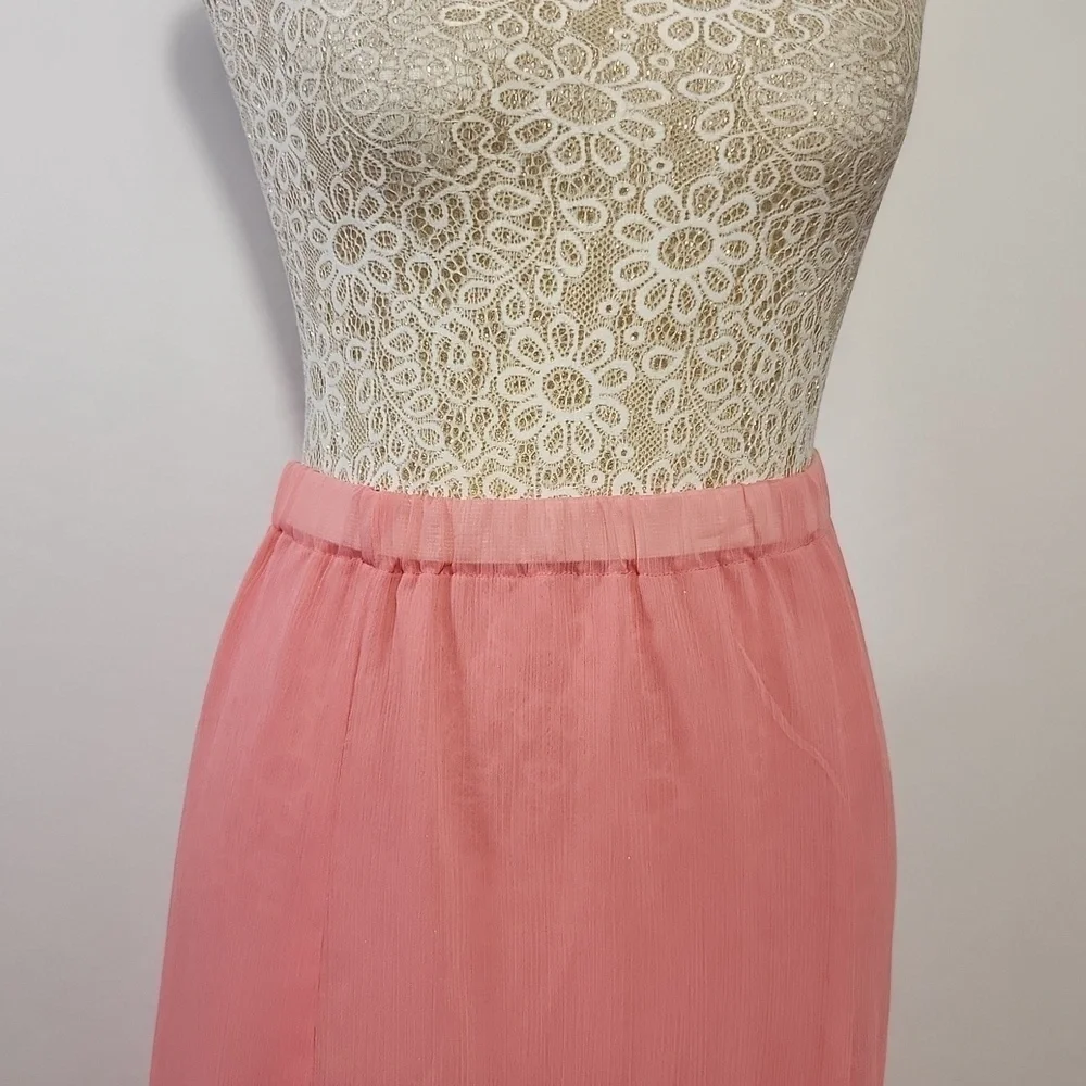 New York City Design Co SZ 5X Pink Lined Pleat Elastic Waist Chiffon Flowy Skirt